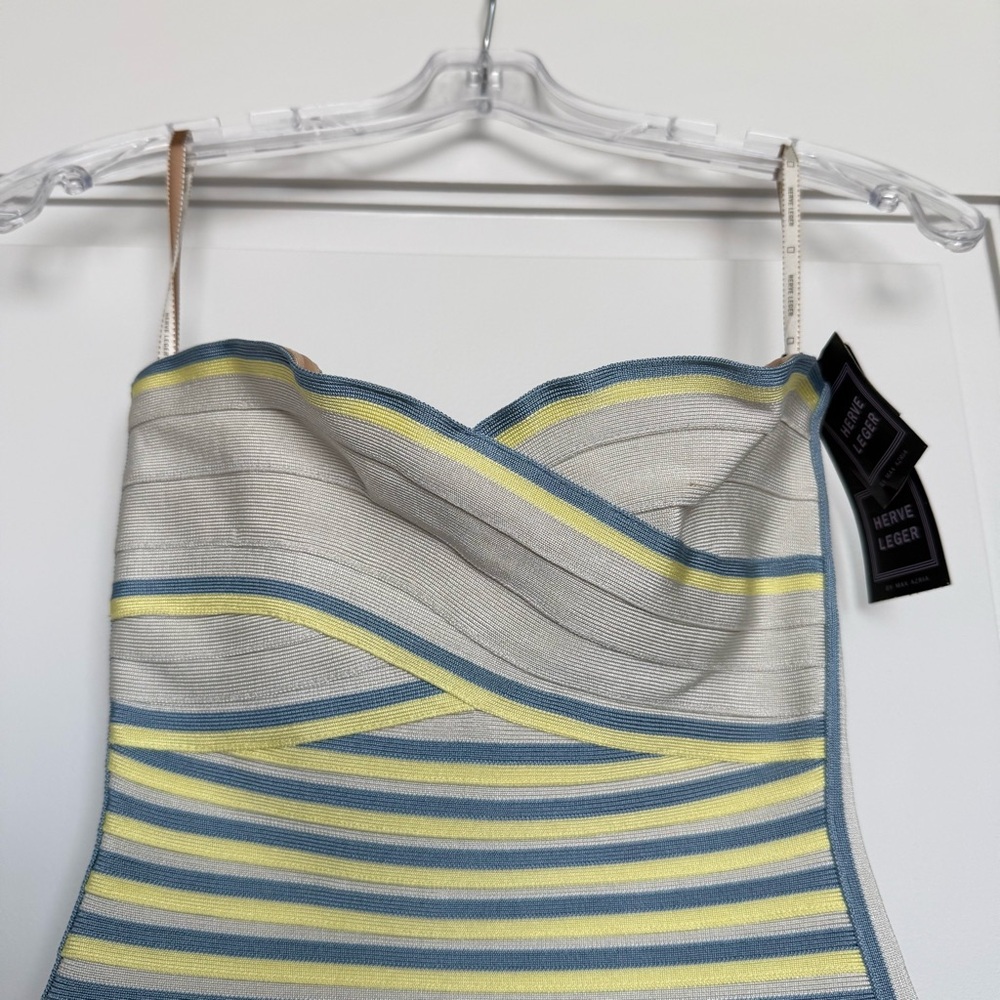 Herve Leger Blue and Yellow Striped Bandage dress - Picture 10 of 11